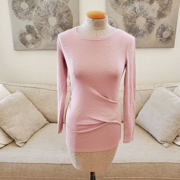 INC Long-Sleeve Draped Ribbed T-Shirt size XS in Pale Mauve - NEW - Picture 3 of 12